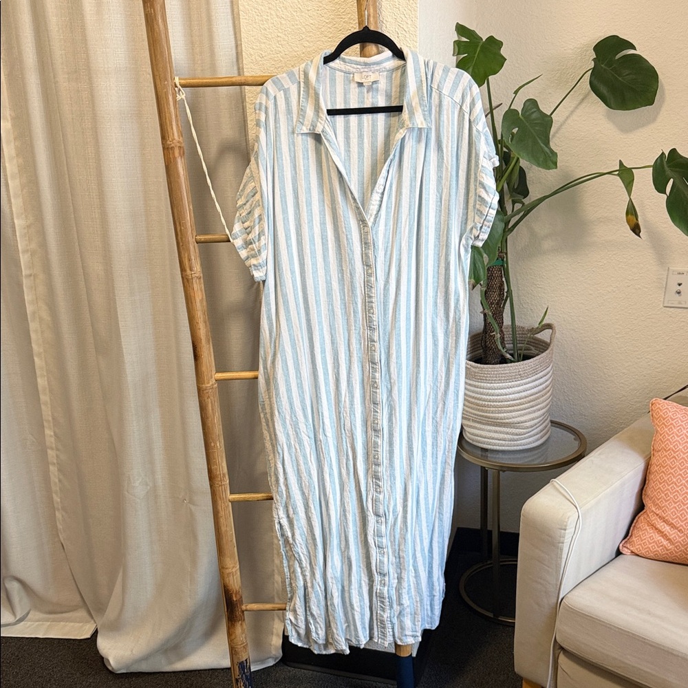 LOFT Blue and White Striped Maxi Dress
